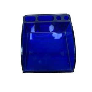 Vintage Acrylic Desk Organizer Pen Note Holder Tray Cobalt Blue Office Work